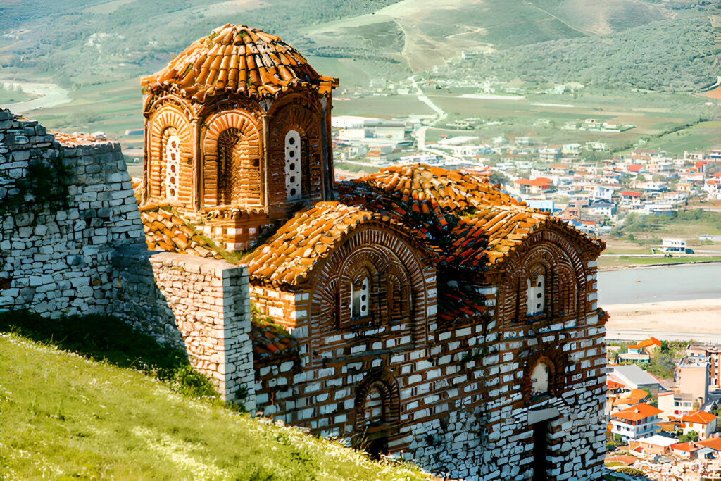 Byzantine church on the hilltop of Berat Castle — a must-see destination on the Tirana to Berat road trip, offering panoramic views and cultural heritage.